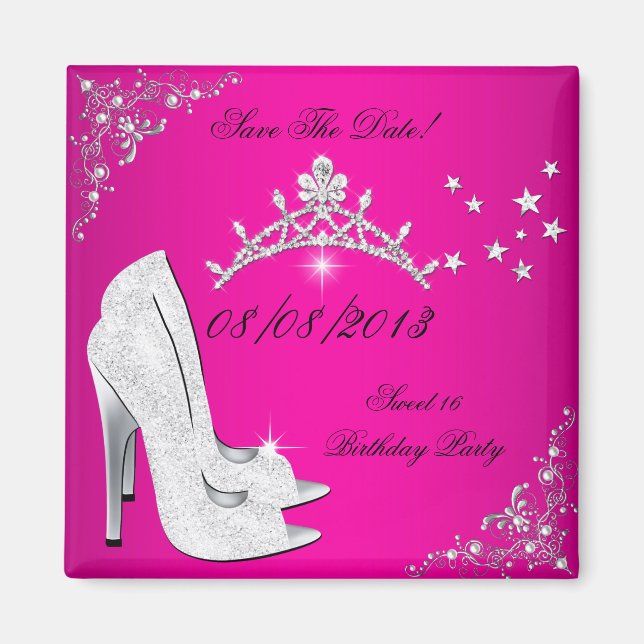 Aimant Enregistrer La Date Sweet 16 Roses Haut Talons Cha (Devant)