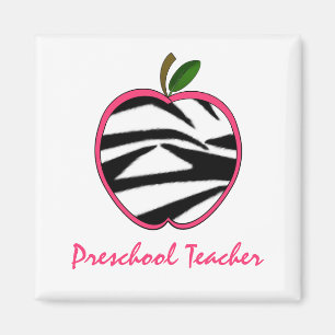 Aimant Enseignant préscolaire Zebra Print Apple