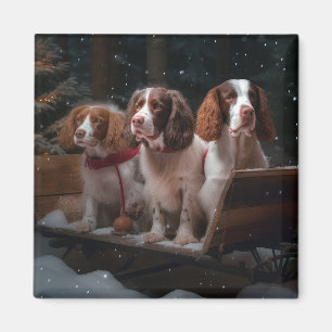 Aimant Épagneul breton décoration de Noël de traîneau enn