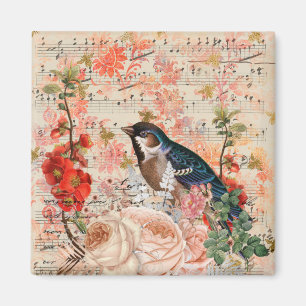 Aimant Ephémère musicale vintage Orange Blue Floral Bir