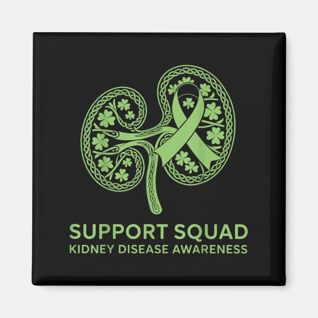 Aimant Équipe de soutien Ruban vert Maladie rénale (Devant)