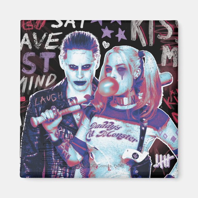 Aimant Équipe de suicide | Joker & Harley Typographie Pho (Devant)