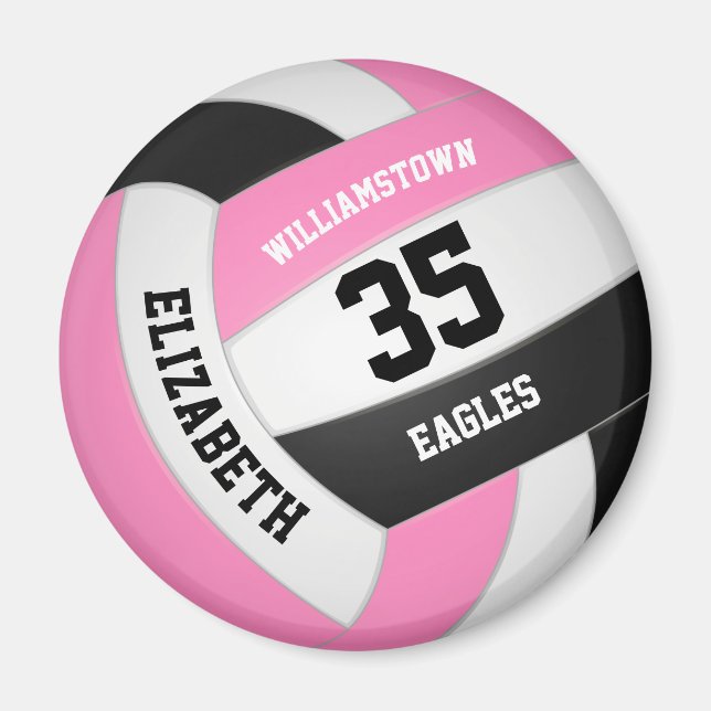Aimant équipe de volley-ball noir rose mignon nom filles (Devant)