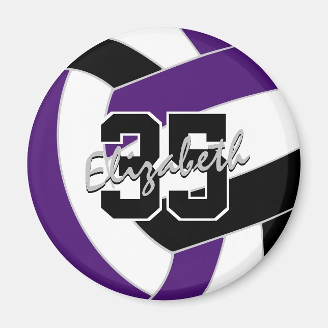 Aimant équipe de volley-ball noir violet couleurs cadeaux (Devant)