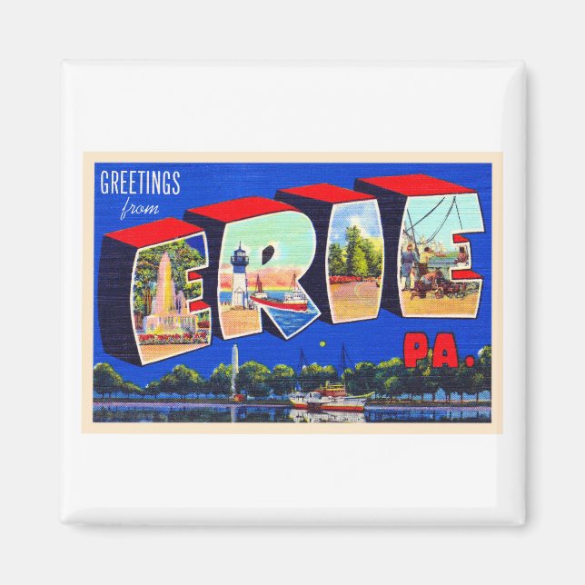 Aimant Erie Pennsylvania PA Vintage Grande lettre carte p (Devant)