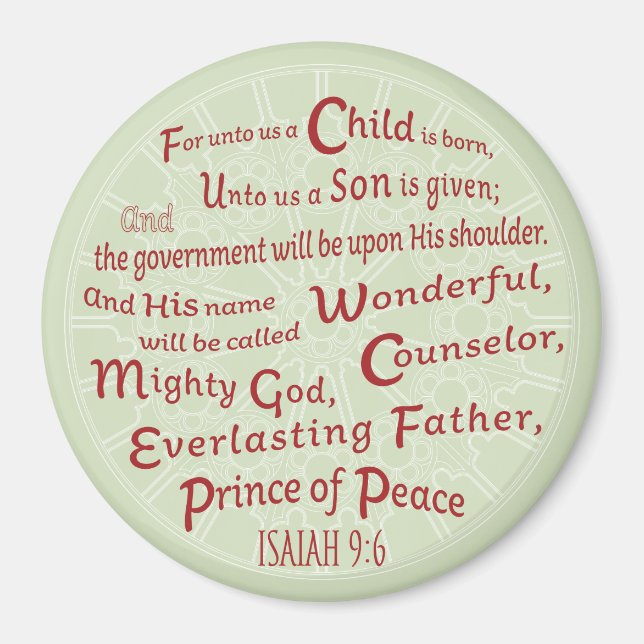 Aimant Ésaïe 9:6 Verset biblique en couleurs de Noël (Devant)