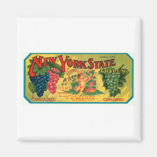 Aimant État de New York Seneca Lake Grapes Vintage Crate 