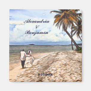 Aimant Eté Plage tropicale Mariage Aquarelle personnalis