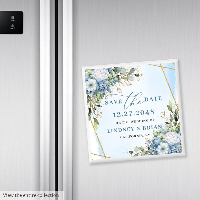 Aimant Éternelle Bleu Poussiéreux Blanc Pivoine Save the  (Timeless Dusty Blue White Peony Save the Date)