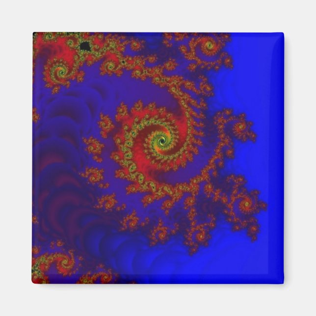 Aimant Éternité | Art fractal bleu et rouge (Devant)