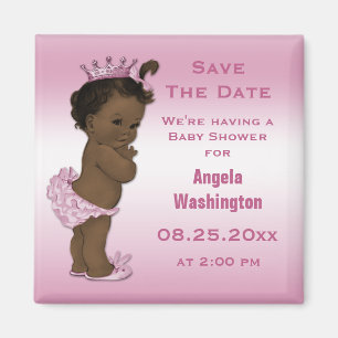 Aimant Ethnic Princess Baby shower Save the Date Pink