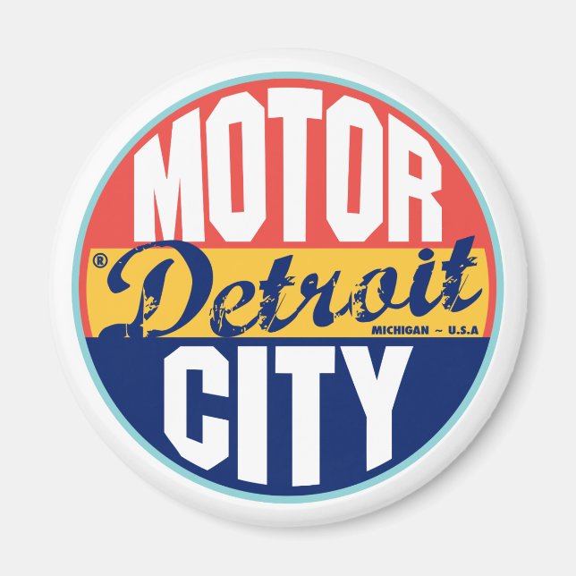 Aimant Étiquette Vintage de Detroit (Devant)