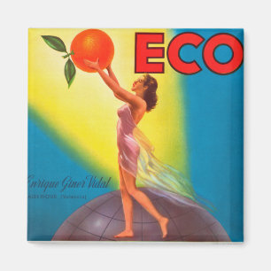 Aimant Étiquette vintage Eco Orange