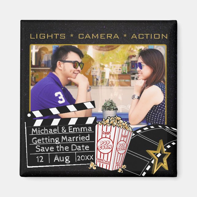 Aimant Étoile de cinéma personnalisée Enregistrer la date (Devant)