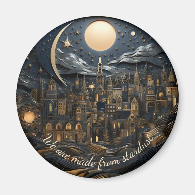 Aimant Étoile nuit sur le paysage urbain 1 de 3 ronde (Devant)