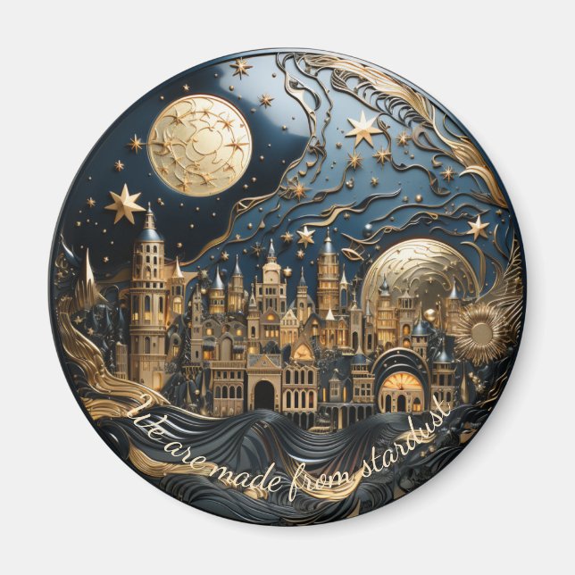 Aimant Étoile nuit sur le paysage urbain 2 de 3 ronde (Devant)