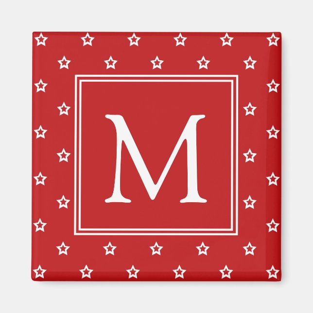 Aimant Étoiles blanches sur Monogramme rouge vif (Devant)