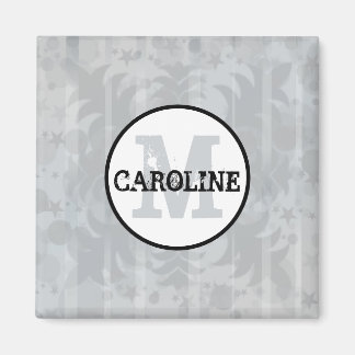 Aimant Étoiles gris argent Monogramme moderne Damask Étoi