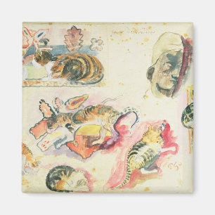 Aimant Étude de Paul Gauguin des chats et d'une tête