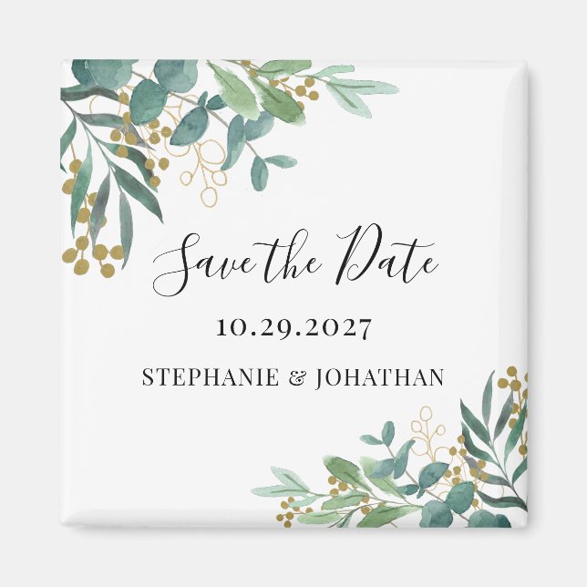 Aimant Eucalyptus Green Wedding Enregistrer La Date (Devant)