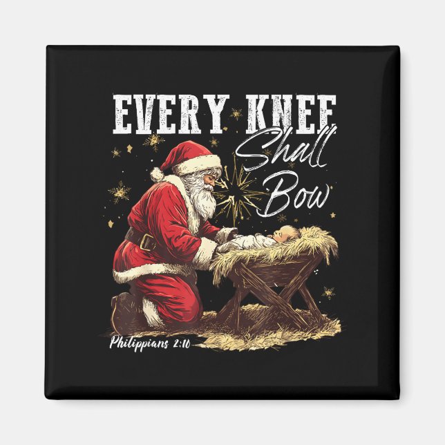 Aimant Every Knee Shall Bow Santa Christmas Nativity Scen (Devant)