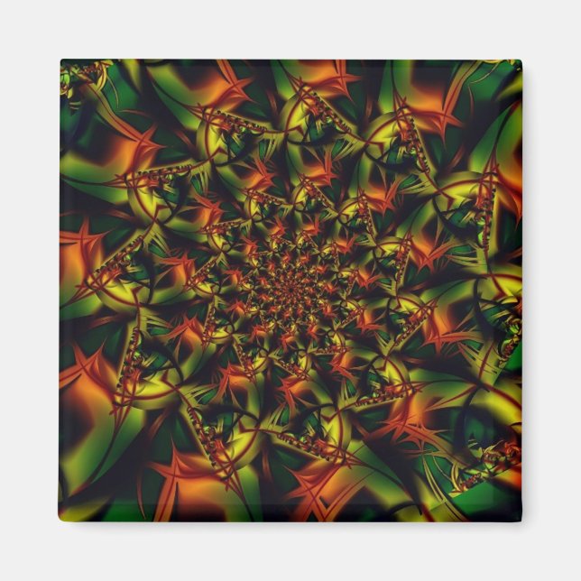 Aimant Exotique | Art fractal vert et jaune (Devant)