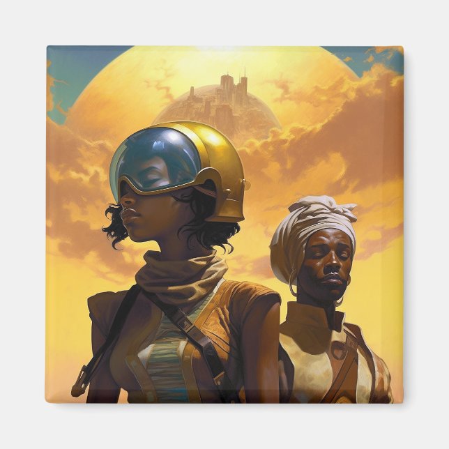 Aimant Explorateurs de planètes science-fiction Afrofutur (Devant)