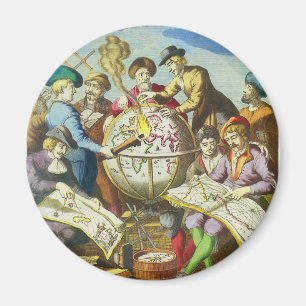 Aimant Explorateurs vintage avec carte du globe antique, 