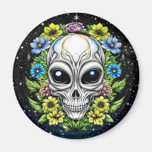 Aimant Extraterrestre Alien avec yeux et fleurs bleus