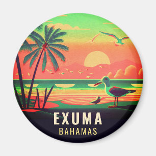 Aimant Exuma Bahamas Retro Sunset Seagull Souvenir 1950