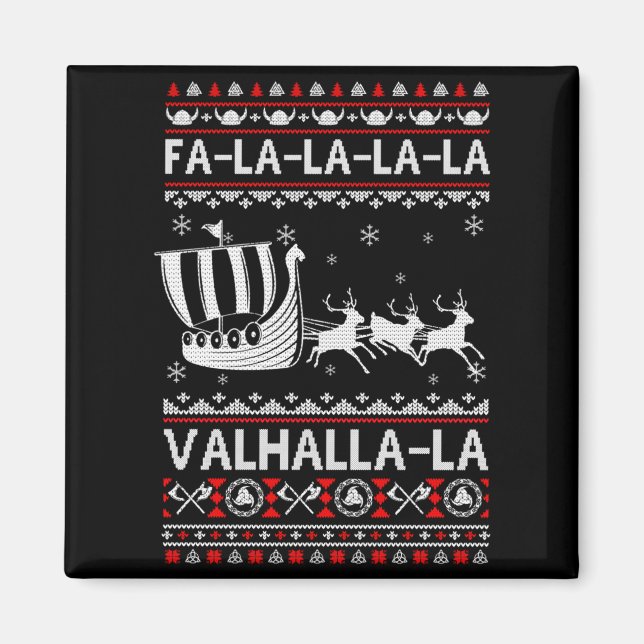 Aimant Fa La La Valhalla Viking Ship Christmas Xmas Ugly  (Devant)