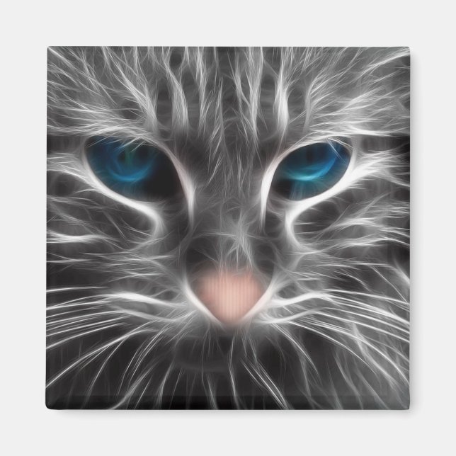Aimant Face de chat bleu magnifique (Devant)