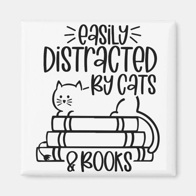 Aimant Facilement distrait par les chats et les livres Ch (Devant)