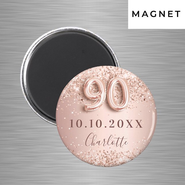 Aimant faire part de date anniversaire 90 ans rose gold b (Créateur téléchargé)