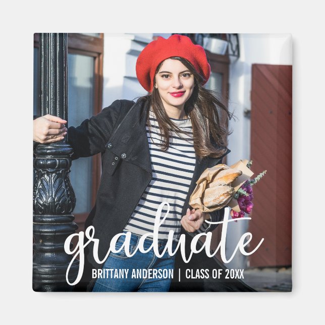 Aimant Faire-part de graduation de script moderne photo W (Devant)