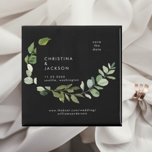 Aimant Faire part de mariage carré Eucalyptus B/W (Créateur téléchargé)