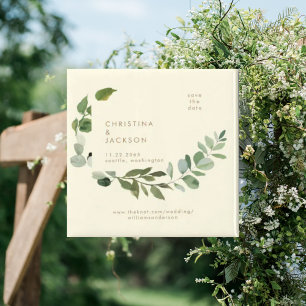 Aimant Faire part de mariage carré jaune eucalyptus