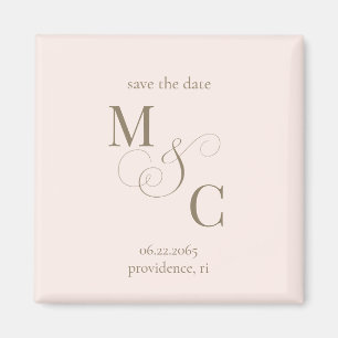 Aimant Faire-part de mariage minimaliste monogramme rose