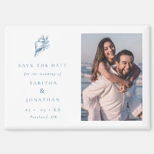 Aimant Faire part de mariage photo coquillage bleu bord d
