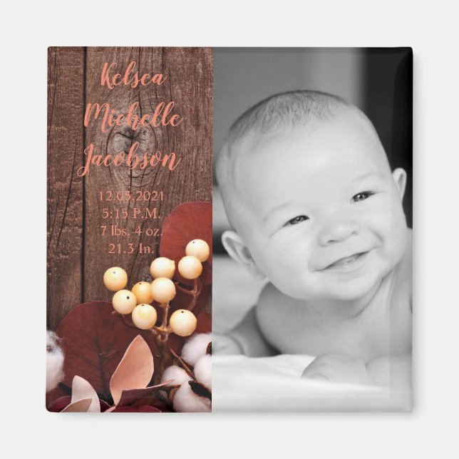 Aimant faire-part de naissance magnétique 2"x2" Branche d (Devant)