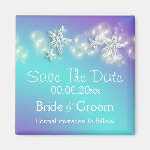 Aimant Faire-part d'étoiles de mer bleu violet