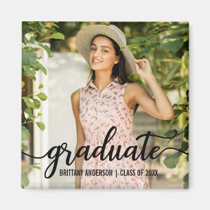 Aimant Faire-part photo moderne de graduation de script C