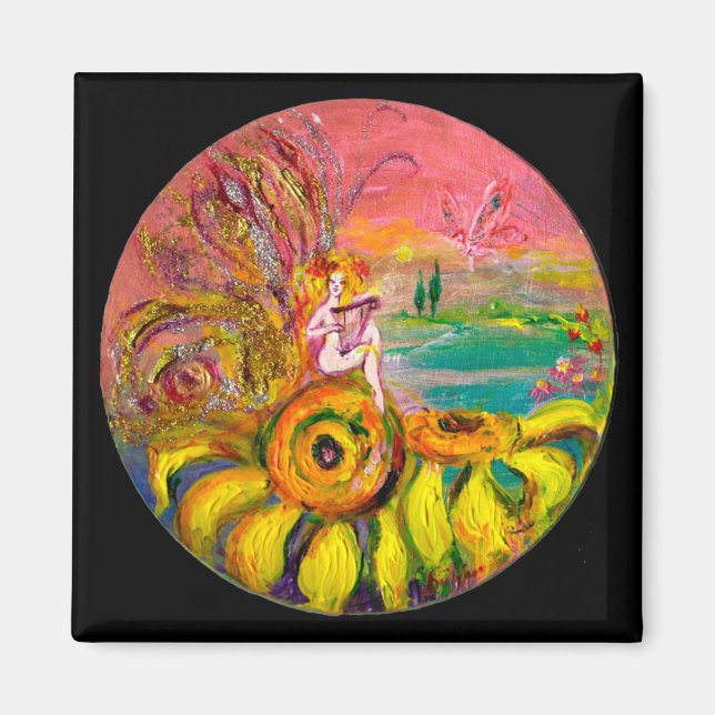 Aimant FAIRY OF THE SUNFLOWERS jaune rose noir (Devant)