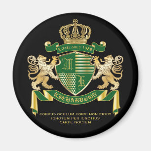 Aimant Faites votre propre blason Green Gold Lion Emblem
