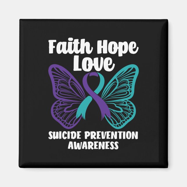 Aimant Faith Hope Love Butterfly Suicide Prevention Aware (Devant)