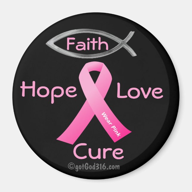 Aimant Faith Hope Love Cure gotGod316.com Ruban rose (Devant)