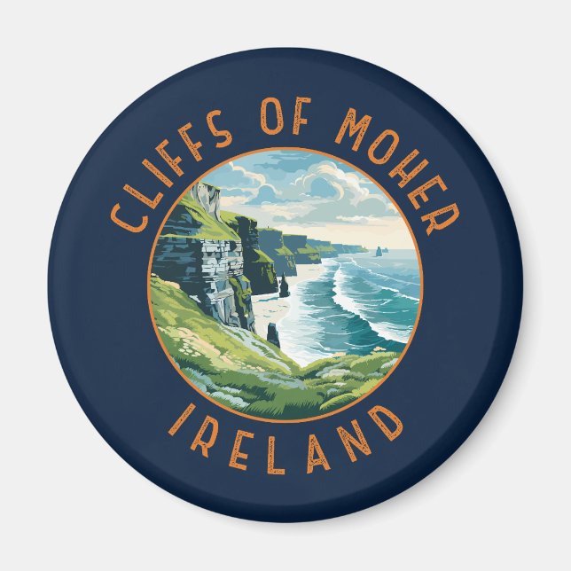 Aimant Falaises de Moher Irlande Cercle en détresse rétro (Devant)