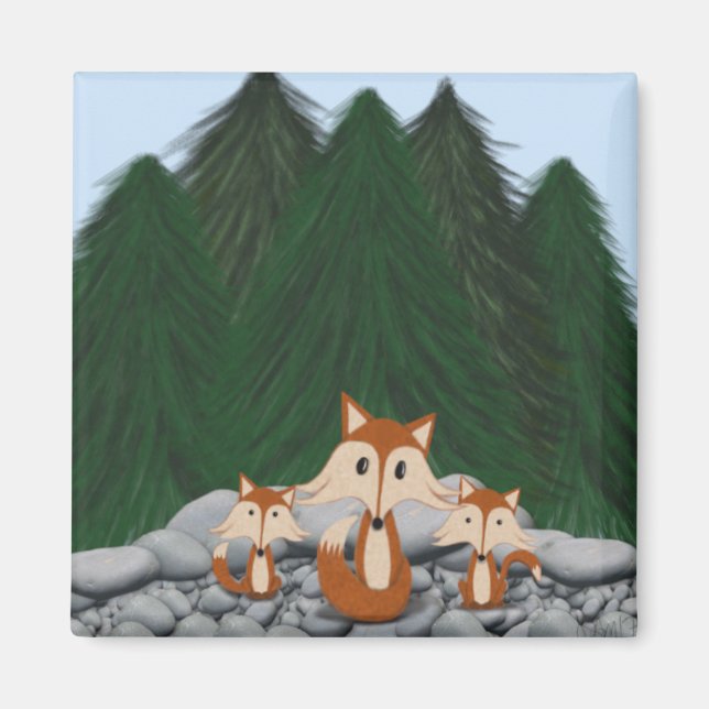 Aimant Famille adorable de renards (Devant)
