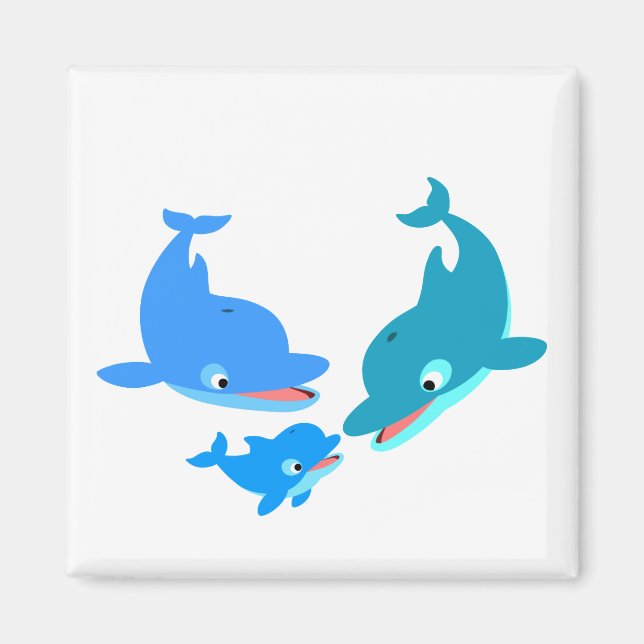 Aimant Famille de dauphins de caricature mignonne (Devant)