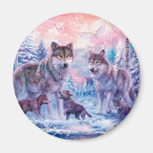 Aimant Famille De Loups Peinture